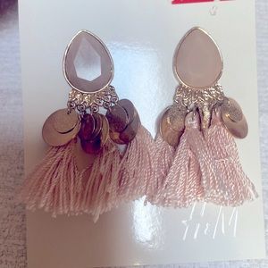 H&M Pink Tassel & Rose Gold Tone Earrings